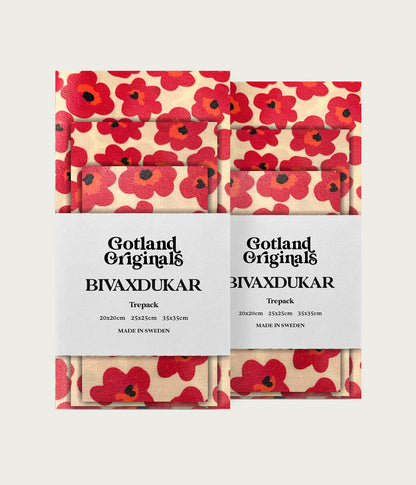 Bivaxduk Martebo 6-pack med röda blommor