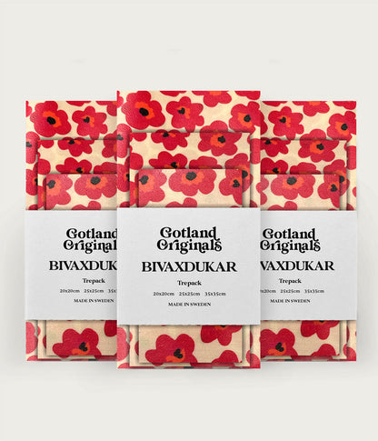Bivaxduk Martebo 9-pack med röda blommor