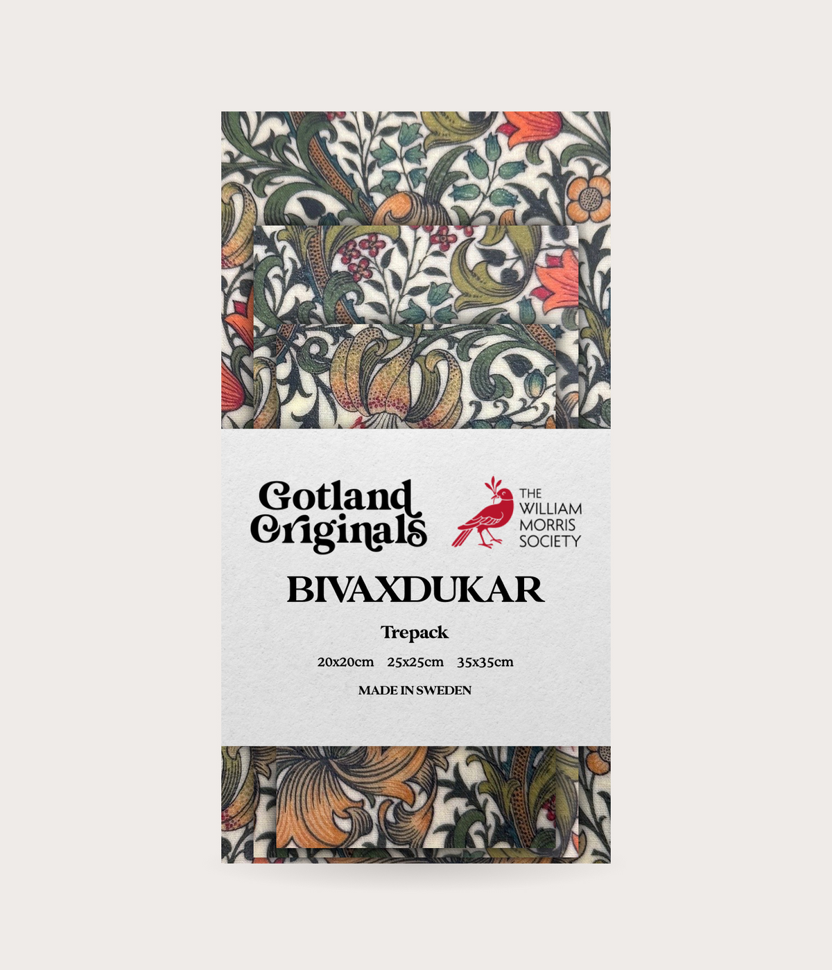 William Morris bivaxduk i trepack, mönster Golden Lily