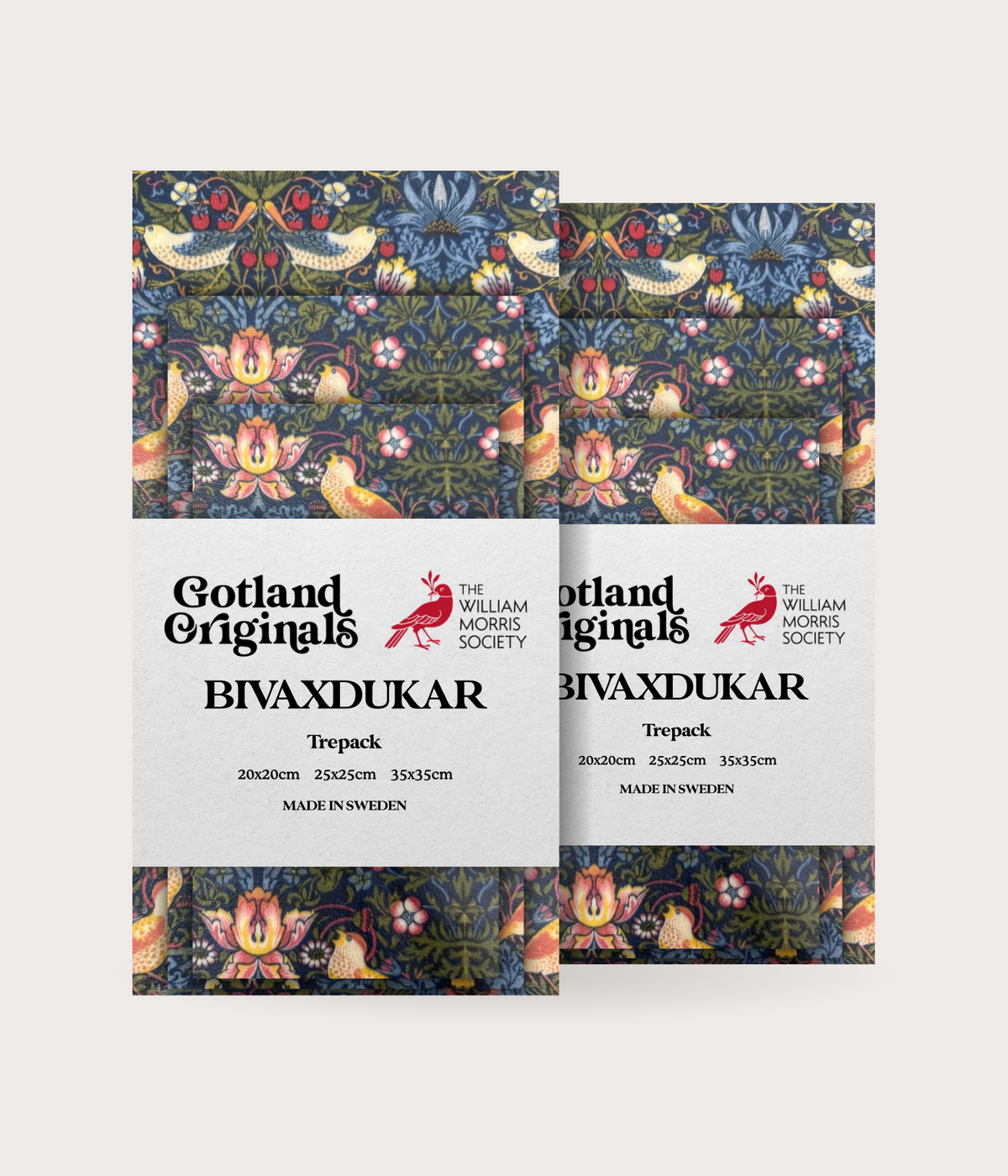 William Morris Bivaxdukar med blommor och fåglar 