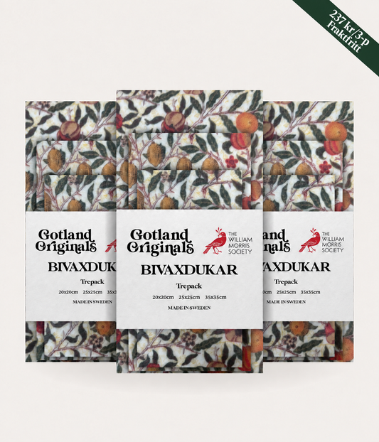 Bivoksdug William Morris Fruit White 3-pak